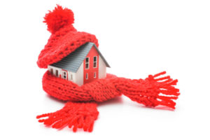 house being warmed by a scarf and hat